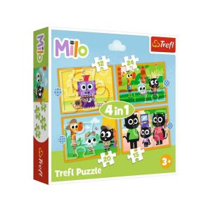 Trefl Milo și prietenii Set puzzle 4 în 1 ambalaj - Puzzle 3D & Puzzle cu burete