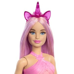 Nahaufnahme der Barbie Dreamtopia Einhorn-Puppe mit rosa Haaren und Einhornhorn - Mattel