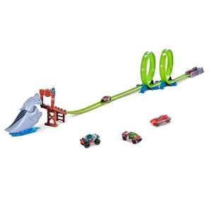 Zuru Metal Machines Shark Attack pretekárska dráha s autom, dráha pre hracie autá, dráha s žralokom, hračka pre deti - Vlak, železničný prvok, diaľnica
