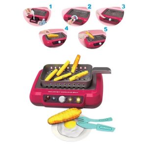 Kályha-grill játék 20 tartozékkal, hanggal és fénnyel, műanyag, 44x9x34cm, több színű