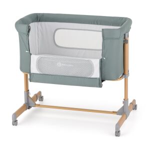 Petite&Mars Grace Compact Cot Foggy Green, adjustable height, side opening, wheels, baby crib, bedside crib - Cribs & Cradle