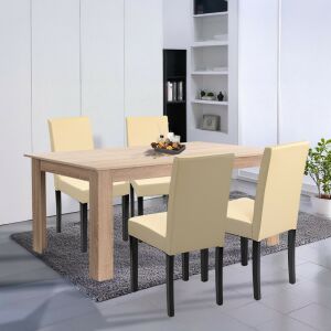 Leziter Leon 4+1 étkezőgarnitúra sonoma tölgy és bézs színben, téglalap asztallal és négy székkel - Étkező bútor