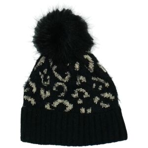 Fekete kötött sapka aranyszálas mintával és szőrme pompommal gyerekeknek, 128-as méret - George