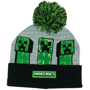 Czapka zimowa Minecraft Creeper z pomponem, szaro-czarna - Moda dla niemowląt i dzieci