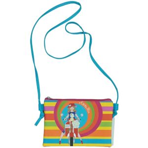 Geantă de umăr cu dungi colorate, cu o fată pe un scuter, perfectă pentru uzul zilnic - Valize și genți