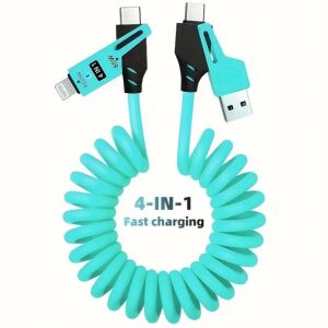 Cablu de Date 4 in 1 cu Incarcare Rapida - USB, Lightning si Type -C - Flexibil si Compact, 1,5m, Bleu ABYZ™ 126341885 - Încărcătoare și cabluri