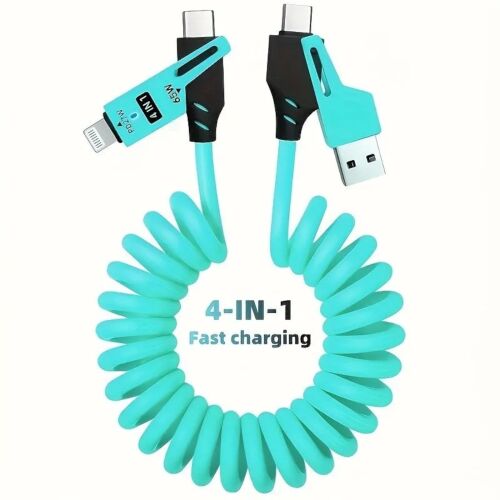 Dátový kábel 4 v 1 s rýchlym nabíjaním – USB, Lightning a Type-C – flexibilný a kompaktný, 1,5 m, svetlomodrý ABYZ™ 126341885