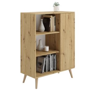 Vitrină Fondi cu picioare din lemn, finisaj stejar artisan, vedere din perspectivă - Biblioteci și rafturi