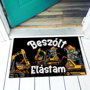 Vicces lábtörlő rajzfilm patkányokkal, akik kotrógépeket kezelnek és a 'Beszólt, Elástam' szöveggel - Vicces ajándék