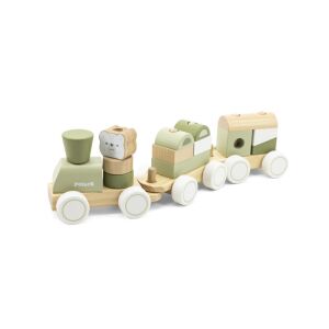 Trenulețul din lemn cu animale PolarB Viga Green Collection pe fundal alb - Tren, element feroviar, autostradă