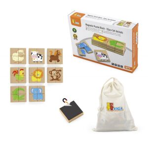Blocuri puzzle magnetice cu animale Viga - Set complet cu cutie și geantă - Premergatoare și Jocuri de dezvoltare pentru copii mici