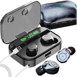 Колаж от безжични слушалки, кутия за зареждане и USB кабел - Nonbrand Слушалки