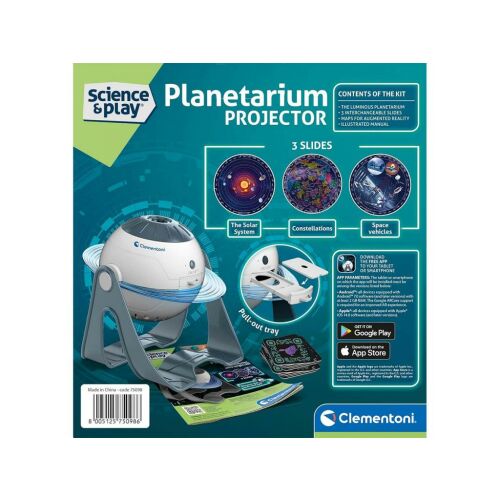 Science & Play Planetárium vetítő a Clementonitól, egy játék, amely a naprendszer, a csillagképek és az űrjárművek képeit vetíti a mennyezetre vagy a falra