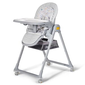 Kinderkraft Select Lastree Grey Hochstuhl, der den grauen Stoff und das Tablett zeigt - Kinderkraft