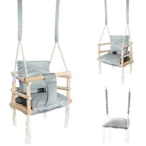 Collage of gray baby swing with plush interior, multiple angles. - Nonbrand Nest Swing
