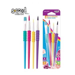 Scool 4 darabos ecsetkészlet színes markolattal, ideális akvarell, tempera és akril festéshez - Iskolai ecset