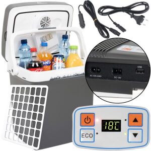 Chłodnica samochodowa Maverick 30L, kolaż, pokazujący różne kąty, funkcje i akcesoria - Torba chłodząca, opakowanie na lód