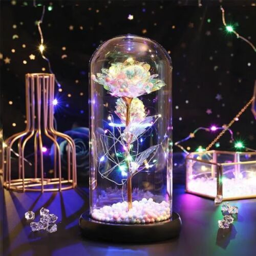 Örök rózsa üvegben, LED lámpával, Többszínű