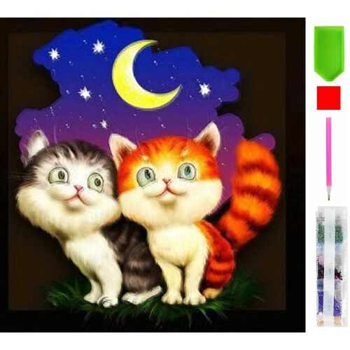 Gyémántfestés Készlet - Két Cica a Holdfényben - 5D Mozaik 126374129