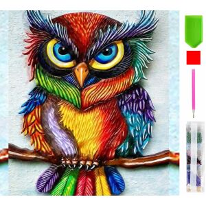 5D Gyémánt Festés Készlet - Színes Bagoly - Mozaik - 28x28cm