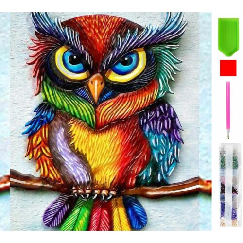 5D Gyémánt Festés Készlet - Színes Bagoly - Mozaik - 28x28cm 126374203