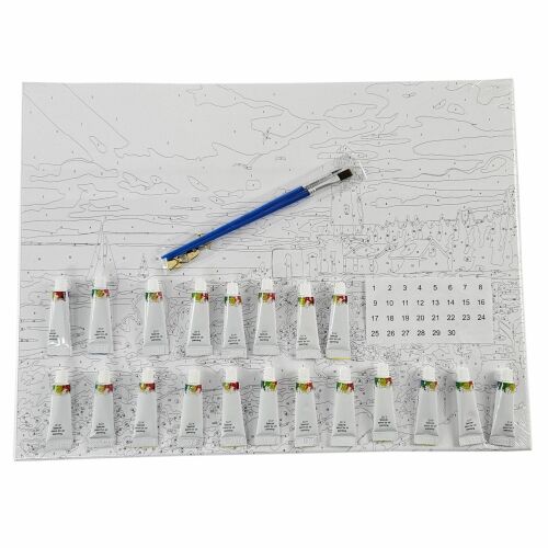 Festészet számok alapján készlet leopárd mintával, 30x40 cm, tartalmaz vásznat, festékeket, ecsetet és keretet