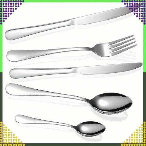 Zestaw sztućców premium ze stali nierdzewnej, 5 elementów, na białym tle