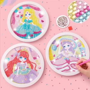 Set de pictură cu diamante cu trei rame rotunde cu prințese de desene animate - Puzzle-uri diamant jigsaw