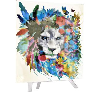 Zestaw do malowania diamentowego z motywem lwa, 21x25cm, zawiera stojak, idealny dla dzieci - Sztuka i hobby