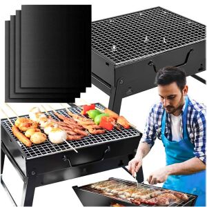 Zestaw grilla przenośnego z 4 matami do grillowania z powłoką zapobiegającą przywieraniu, idealny na kemping i pikniki - Grillowanie i gotowanie na świeżym powietrzu