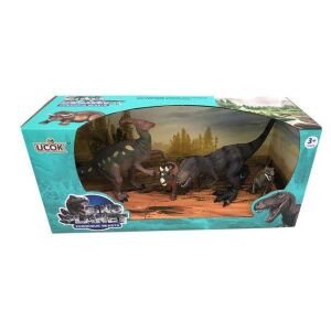 Set mit 4 Dinosauriern – T-Rex, Velociraptor, Parasaurolophus und Triceratops-Baby