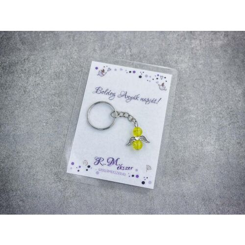 Boldog Anyák napját sárga angyal medálos kulcstartó