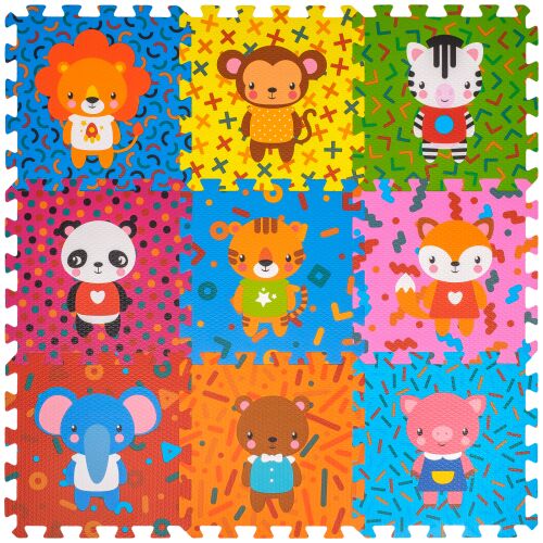 FizioTab EVA hab kirakószőnyeg állatmintákkal, 9 darab