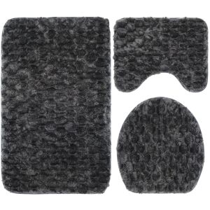 FizioTab тъмно сив комплект от 3 части за баня, включващ постелка за баня, контурна постелка за тоалетна и покривало за тоалетна седалка - Обзавеждане за баня