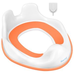 FizioTab narancssárga-fehér gyermek WC szűkítő fogantyúkkal és tároló akasztóval - WC szűkítő