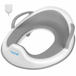 FizioTab szürke-fehér gyermek WC szűkítő fogantyúkkal és tároló akasztóval - WC szűkítő