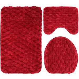 FizioTab комплект от 3 части червени килими за баня с микрофибър и мемори пяна - Обзавеждане за баня