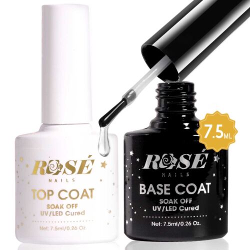 RoseNails Alap és Fedő Réteg Szett, 2 x 7,5ml üveg, leáztatható UV/LED kötésű, tartós gél lakk manikűrhöz