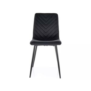 Daren Velvet étkezőszék fekete bársony kárpitozással és geometrikus V-mintázattal, elülső nézet - Étkező szék