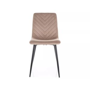 Daren Velvet étkezőszék, bézs bársony chevron mintával, fekete fém lábakkal, elülnézet - Étkező szék