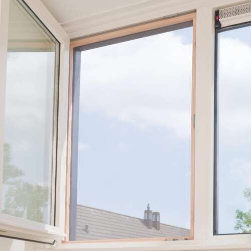 Nature grey aluminum mosquito net installed on window