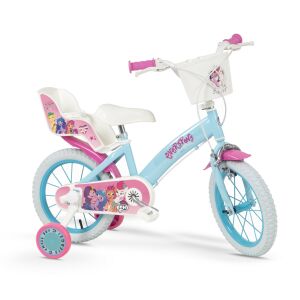 My Little Pony 14 Zoll Fahrrad für Mädchen, hellblau mit Stützrädern, Puppensitz und Korb - Fahrrad für Kinder