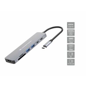 Stacja dokująca CONCEPTRONIC USB-C-> HDMI, 2xUSB-A, 2xUSB-C, SD, TF 0,25m 126453038 - Stacja dokująca
