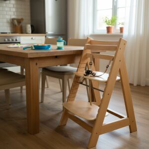 Pepita Rustica конвертируем дървен висок стол 3в1 с предпазен колан #кафяво