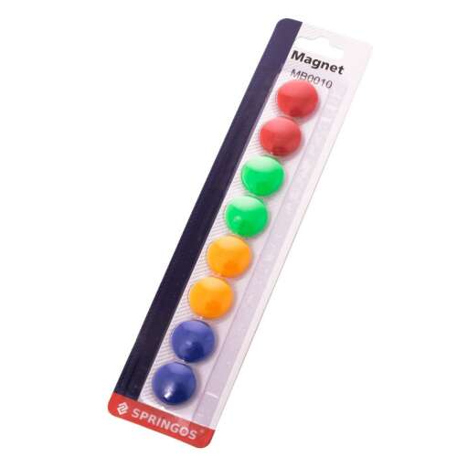 Set 8 magneti colorati pentru tabla magnetica, Springos, diametru 20 mm, Multicolor