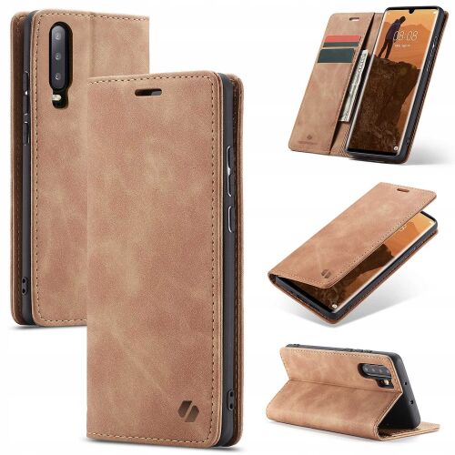 Spacecase Huawei P30 Pro világosbarna pénztárca tok kollázs - Spacecase