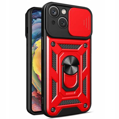 Spacecase Camring piros tok iPhone 15 Plus-hoz, kameravédővel és gyűrűtartóval - Spacecase