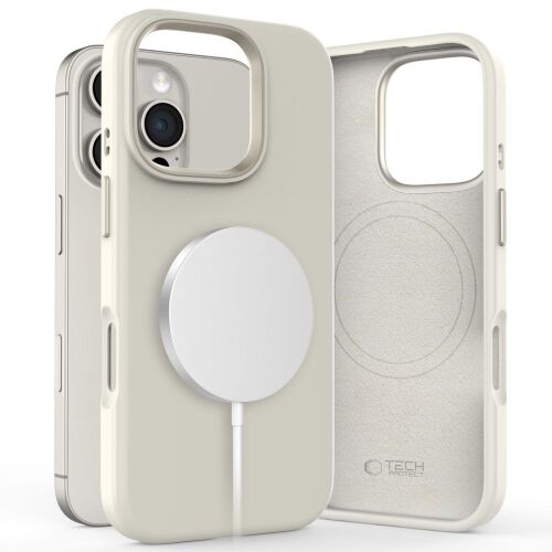 Tech-Protect Silicone Pure MagSafe iPhone 16 Pro Cosmic Latte tok, ferde nézet - Tech-Protect