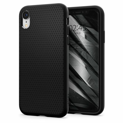 Spigen Liquid Air Matte Black iPhone XR Hülle auf dem Telefon, Vorderansicht