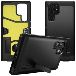 Spigen Tough Armor Čierny Obal pre Samsung Galaxy S22 Ultra so Stojanom - Spigen